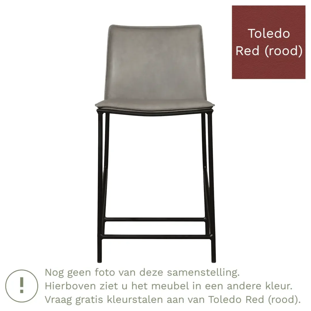 afbeelding van Leren barkruk Favor laag - Poten staal rond zwart